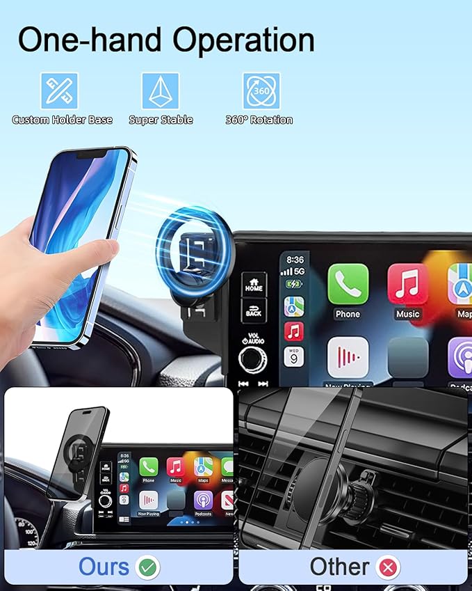 PZK Car Phone Holder for Hyundai Elantra 2021-2025 2026 SE/SEL/Sport/Limited/N Line Accessories Custom 8-Inch/10.25-Inch Screen Car Phone Mount Compatible with Magsafe 360° Rotating Extension Rod