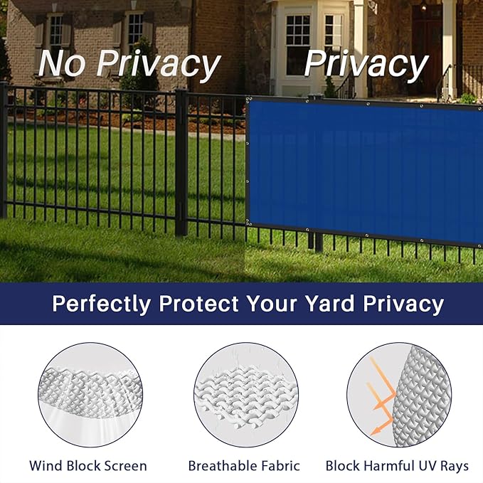 Windscreen4less Privacy Fence Screen Heavy Duty Windscreen Fencing Mesh Fabric Shade Net Cover with Brass Grommtes for Outdoor Wall Garden Yard Pool Deck, 8'x56' Blue