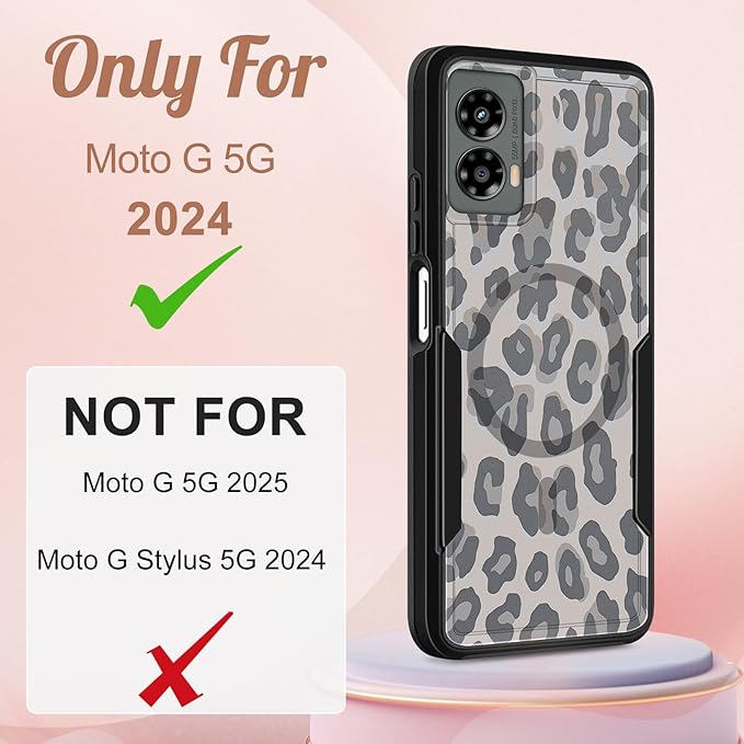 for Moto G 5G 2024 Case - Compatible with MagSafe Women Girls Cute Magnetic Protective Phone Cover Cool Fun Unique Leopard Heavy Duty Shockproof Design for Motorola Moto G 5G 2024 Cases