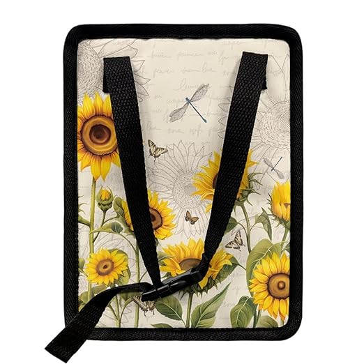 BIGCARJOB Sunflower Dragonfly Car Trash Bags for Back Seat,Sunflower Car Garbage Bin with Lids,Foldable Auto Interior Storage Bags Hanging Accessories