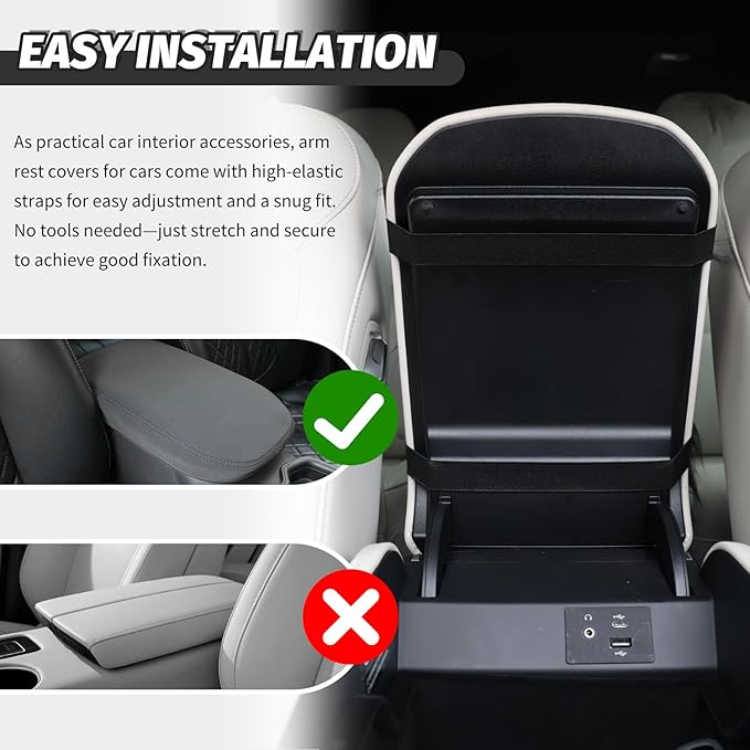 Soft Car Center Console Cover,Fluffy Arm Rest Cover for Car with Elastic Straps to Relieve Fatigue,Cars Armrest Cushion Universal Cars Decorations for Vehicles SUVs Trucks (Black)