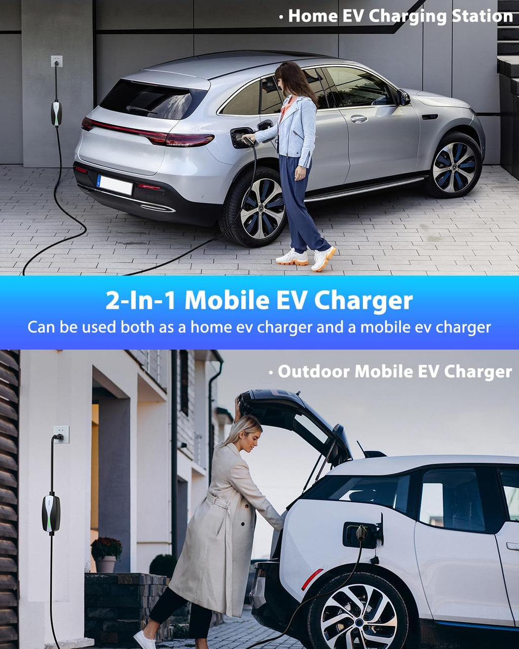 Level 1/2 EV Charger, 16Amp Electric Car Charger 25FT Cable with NEMA 6-20 Plug and NEMA 5-15 Adapter, Home Mobile EV Charging Station for J1772 BEVs/PHEVs 110V-240V(Black)