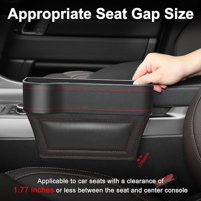 Car Seat Gap Filler Organizer, 2 Pack Multifunctional Car Seat Organizer, Auto Console Side Storage Box with Cup Holders 2 Seat Hooks for Drink, Car Organizer Front Seat for Holding Phone, Sunglasses