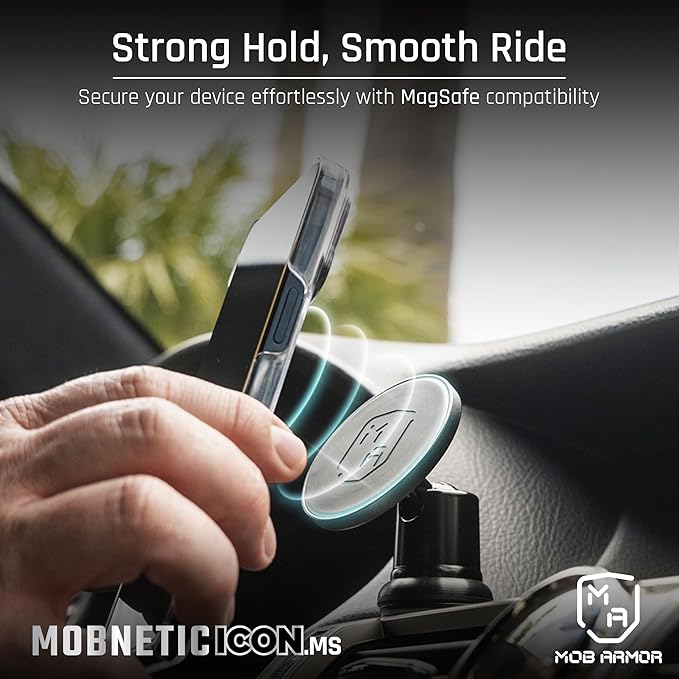 MobNetic Icon.MS MagSafe Compatible Phone Mount, Magnetic Phone Holder for Car w/ 90lb Pull Force, 90º Tilt & 360º Rotation, Aluminum Build, Compatibility for iPhone & Android (Alpine White)