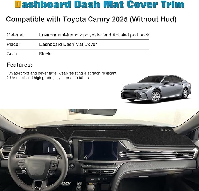 x xotic tech Center Console Dashboard Mat Compatible with Toyota Camry 2025 2026 Without HUD, Pre-Cut Non-Slip Sunshade No Sun Glare UV Rays Protector Dash Carpet Pad Black Cover