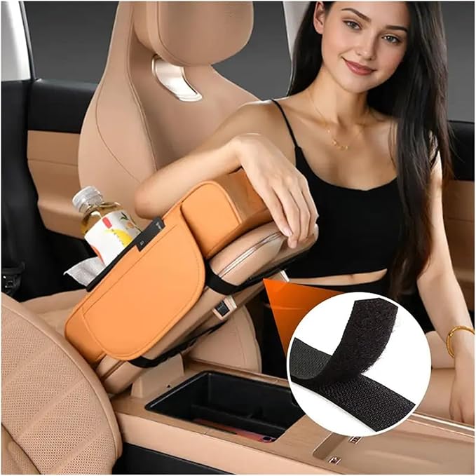 Car Armrest Box Thicken Height Pad Arm Rest Cushion Memory Cotton Elbow Universal Auto Interior Storage Tissue Organizer(Vivid Black)