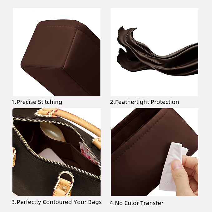DGAZ Silk Purse Organizer Insert Fits LV Speedy 16/20/25/30/35/40/45 bags，Silky Smooth Bag Organizer，Luxury Handbag & Tote Shaper(Global brown,SP40)