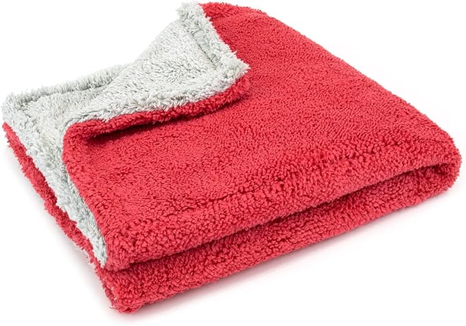 Autofiber Royal Plush Double Pile Microfiber Detailing Towel - Pack of 3, Red/Gray (16 inch x 16 inch, 600 GSM)