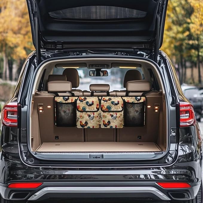 Chicken Rooster Car Trunk Organizer Collapsible Back Seat Large Storage Organizer Bag Auto Trunk Cargo Organizer Groceries Tote Fits for SUV Trucks Sedan