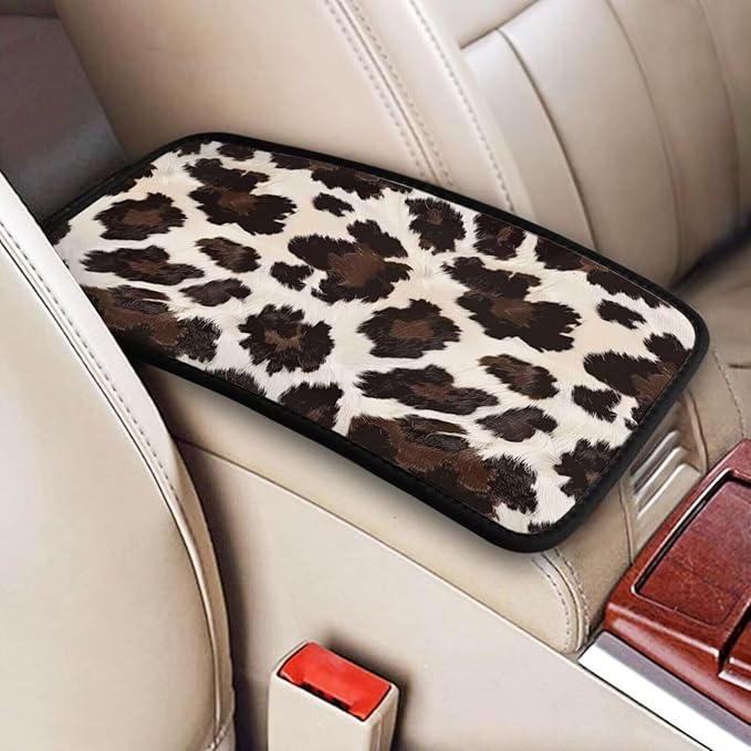 Brown Center Console Cover for SUV Sedan Classical Leopard Print Arm Rest Pad Middle Console Protector Vintage Armrest Seat Box Pads