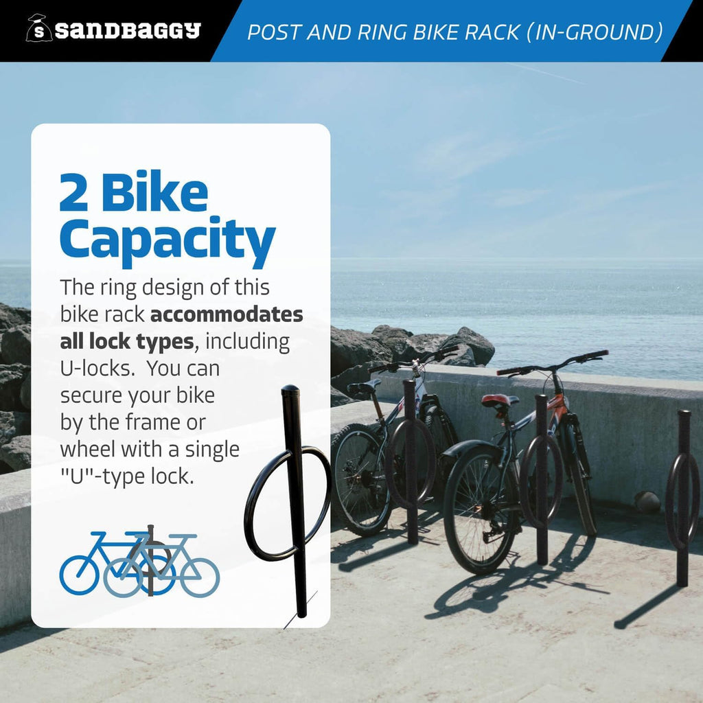 Sandbaggy Post and Ring Rack - In Ground - Commercial Outdoor Bike Parking & Storage Racks (Black, 1)
