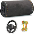 Suede Leather Steering Wheel Cover Wrap Kit - DIY Stitch-On for 17-18" Wheels, Superior Sweat Absorption & Non-Slip Grip, Comfortable & Durable Year-Round Upgrade