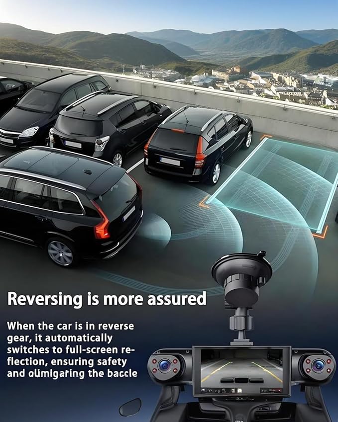 Car Dash Cam Wireless Front Rear 360 Full View 4K Dual Security 24HR Rechargeable 4 Channel Mirror Rearview Interior Auto Video On-Dash Mounted Driving Recorder Truck Electronics Accessory(32G)
