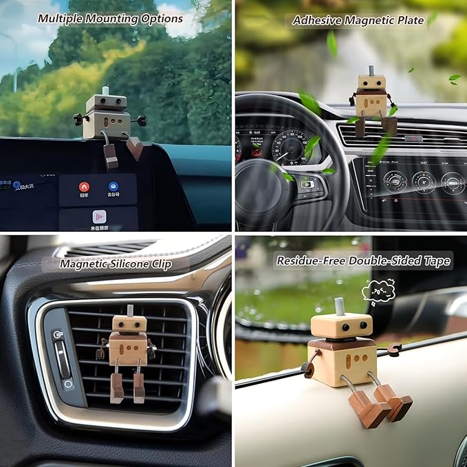 Car Air Freshener Wobbly Wooden Doll – Reusable & Refillable Linden Wood Car Diffuser Ornament, Handmade Shaking Feet Dashboard Decoration, Add Any Fragrance, 3 Scents (Lavender, Hilton & Jasmine)