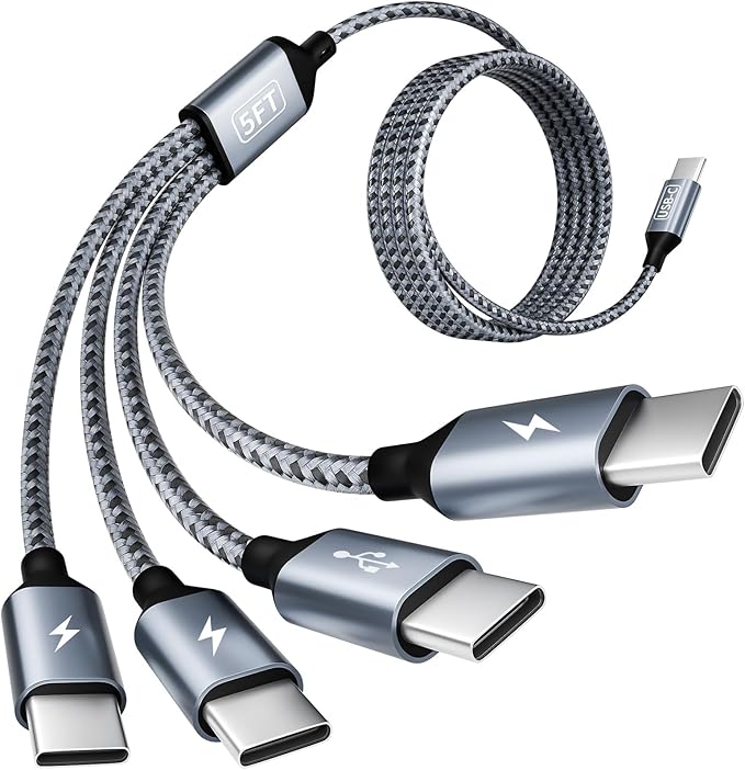 USB C Cable, USB C Splitter Multi Charging Cable, 4 in 1 Charging Cable with 4 Type C Ports, Charger Cable for Multiple Devices Compatible iPhone 16/15 Series, iPad, Galaxy S24 S23, Pixel, PS5