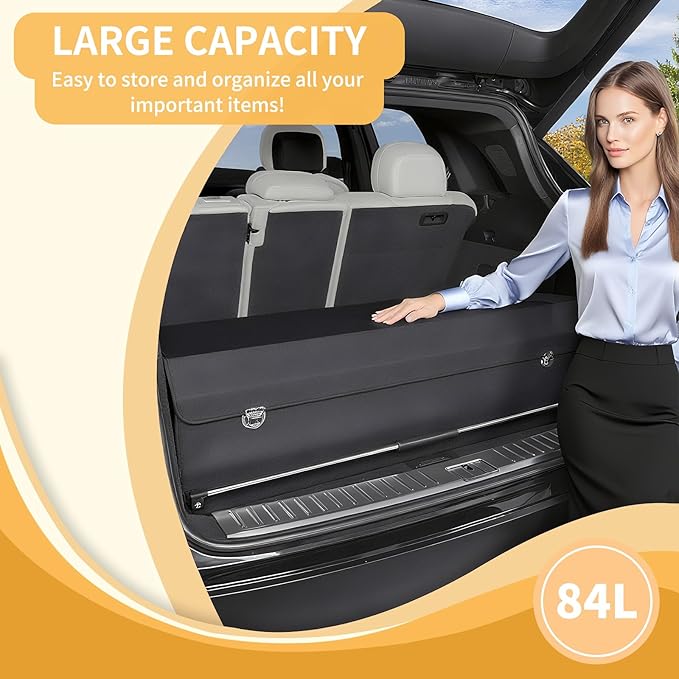 Trunk Organizer for SUV, Collapsible Leather Trunk Organizer for Car with Lid Car Storage for Sedans, Truck, Van, Jeep (Black, 37 x 11.4 x 12.2in)
