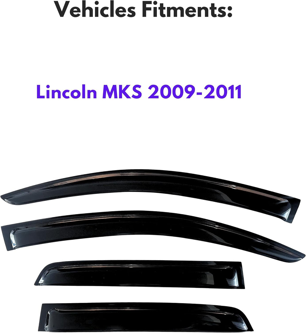 KPY Window Visor Compatible with Lincoln MKS 2009-2011, Rain Guard Window Vent Deflectors Tape-On Style, 2009 2010 2011