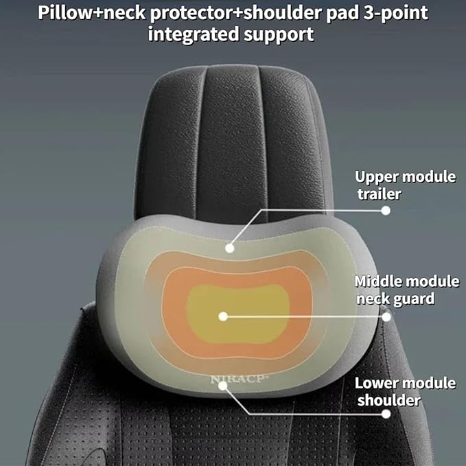 Ergonomic Car Seat Headrest & Lumbar Cushion, Ergonomic Car Seat Headrest Neck Rest Cushion Lumbar Support Pillow (Gray)