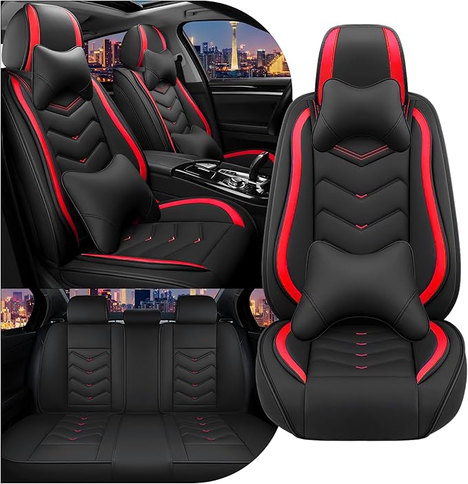CTDS Car Seat Covers for Toyota Corolla 2000-2026, Stylish Sport Seat Cover, Premium Nappa Leather Car Seat Cover. Automobile Seat Covers Sets.(Luxury 5 Seats/Black Red)
