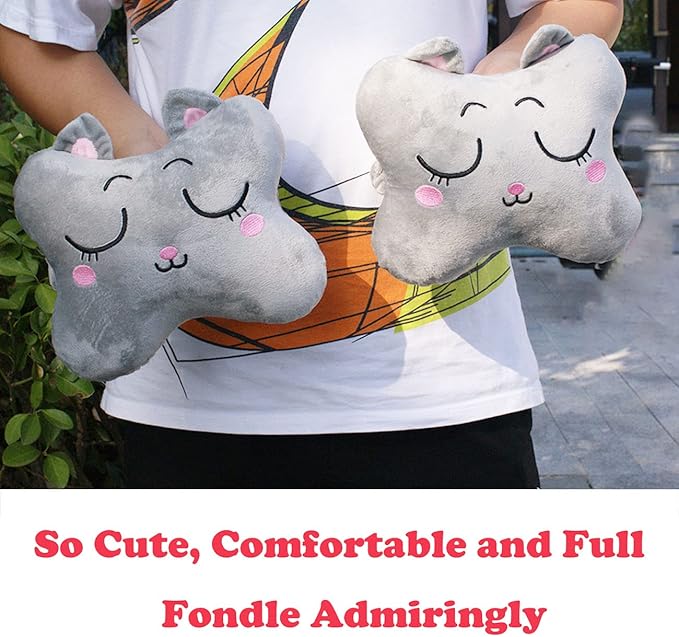 Sexysamba Car Headrest Pillow,Cartoon Neck Pillow for Car,Comfortable Soft Car Seat Pillow for Driving,Head Rest Cushion,Cute Neck Pillow for Travelling and Home 2Pcs (Grey Cat)
