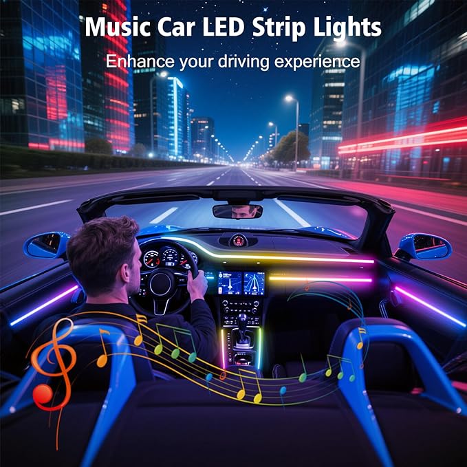 118" Acrylic Interior Car Lights, 0.08in Ultra-Thin Thickness Ambient Lighting Kits with Smart APP, RGB 2 in 1 USB Powered Car LED Strip Light Music Sync Neon Strip for Vehicle (2 * 59in)