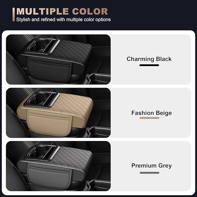 Center Console Cover Fit for Venza Faux Leather Car Armrest Cushion with Storage Bags, Cup Holder ＆ Phone Storage Multifunctional Middle Console Cover(Grey)