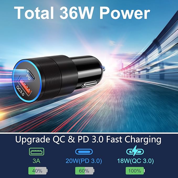 6 Pack USB C Car Charger, Bangfun 36W Dual 12V USB-C & USB-A Car Charger Multi Port QC+PD 3.0 Fast Charging Cigarette Lighter Adapter Phone Plug for iPhone 17 16 15 14 13 12 Pro Galaxy Pixel Android