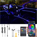 Car Ambient Lighting Optic Fiber 64 Colors Music Sound Active with RF Remote Control + APP Control Car Decorative Atmosphere Lighting Kit DC 12V 1W 3m