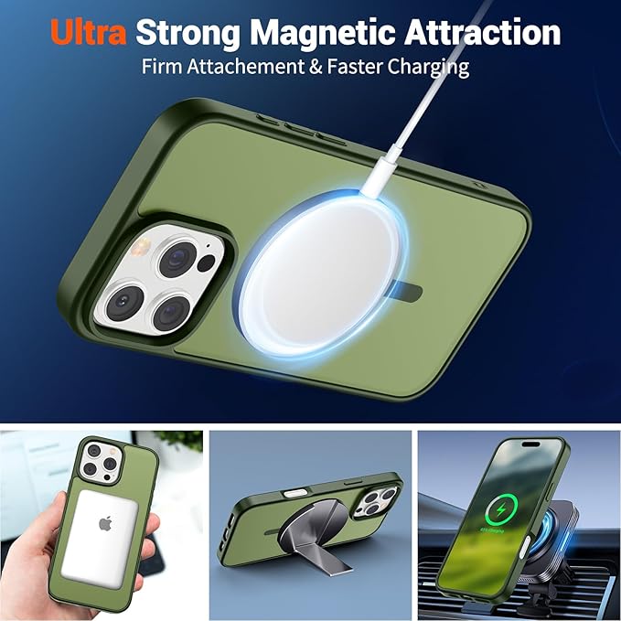 SUPFINE Magnetic for iPhone 16 Pro Max Case (Compatible with MagSafe) (Military Grade Drop Protection) Slim Translucent Matte Shockproof with Anti-Fingerprint Phone Case, Cangling Green