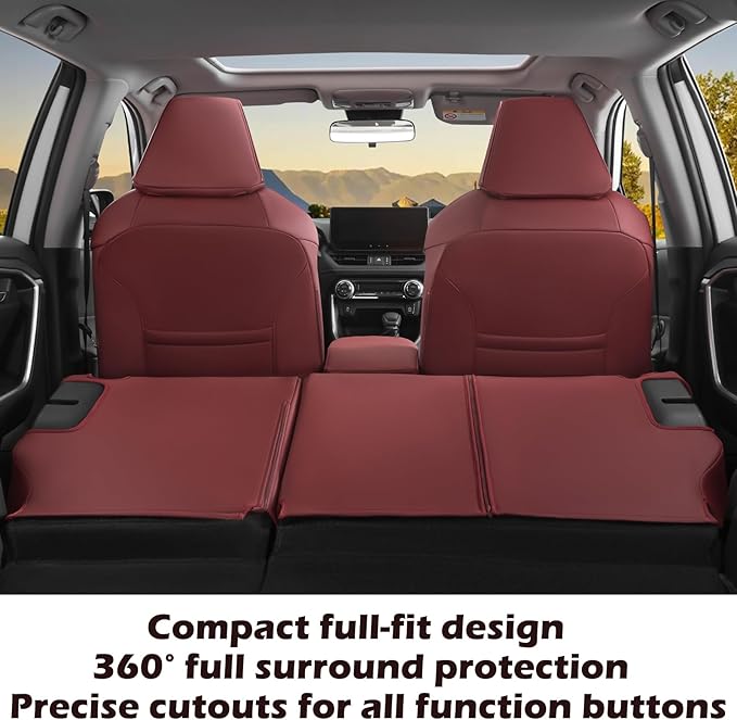 HKZ Fit RAV4 Car Seat Coverss Set for 2019 2020 2021 2022 2023 2024 2025 Toyota RAV4 Gasoline Model Only LE,XLE,XLE Premium,Limited - 5 Seats Full Set Leather(Burgundy)