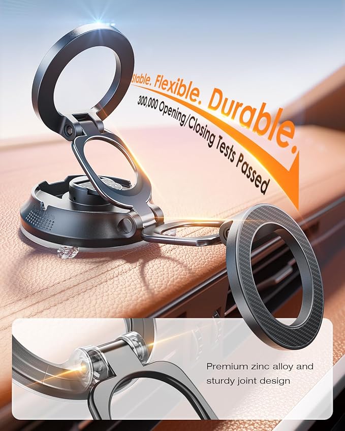 SUPERONE Magnetic Suction Cup Phone Holder for Magsafe, [88+LBS Ultra Grip & 2800gf Magnetic Power] 360° Adjustable Car Phone Mount, Cell Phone Holders for Your Car for iPhone 17 16 15 14 13 12 Series