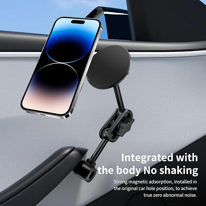 Magnetic Door-Mount Phone Holder for Tesla Model Y/3, Aluminum Alloy Construction, 4D Adjustable Car Mount with Super Magnetism, Original Hole Installation Compatible