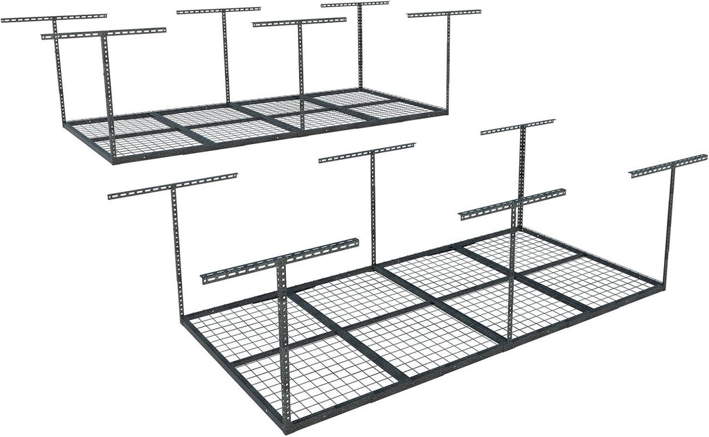 FLEXIMOUNTS 4x8 Overhead Garage Storage Rack, Adjustable Organization System, Heavy-Duty Metal Ceiling Racks, 2 Pack, Hammertone