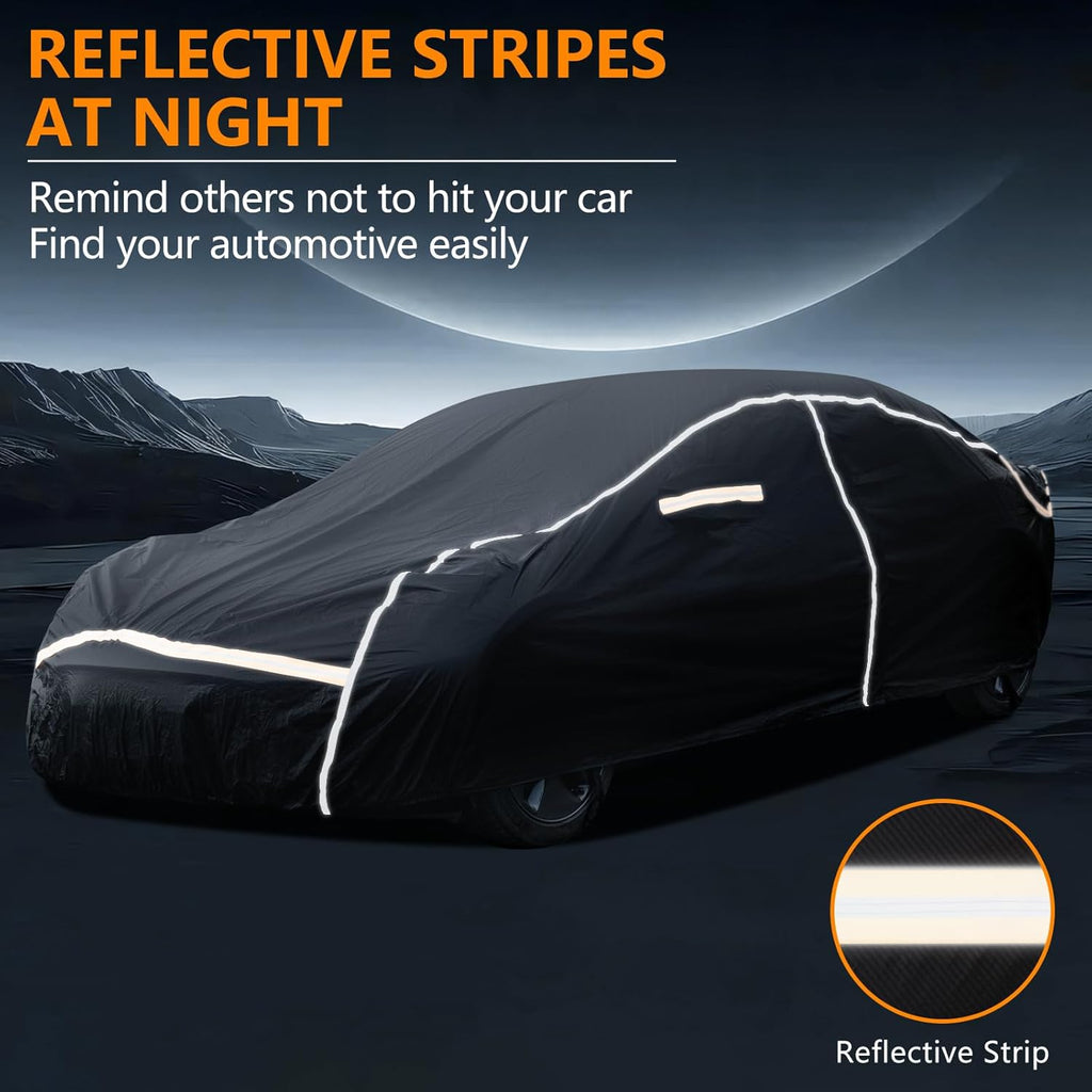 Car Cover Waterproof All Weather,6 Layers Car Covers for Automobiles, Full Exterior Cover with Zipper, Outdoor Car Cover Sun UV Rain Snow Wind Protection, Fit for 185"(185*70*59 inch)Sedan