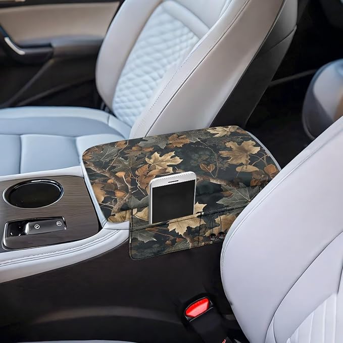 Dreaweet Hunting Forest Camo Center Console Cover Thick Car Armrest Cushion with Storage Bag Soft Comfortable Arm Rest for Car Center Console Universal Fit SUV Truck Sedan
