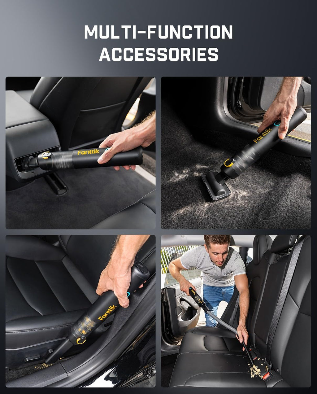 Fanttik Slim V8 Mate Cordless Car Vacuum Suction Power 12000Pa, Portable Mini Vacuum with Flexible Hose and Pet Brush, Type-C Charge, Portable for Car, Office Desk, Keyboards, Black