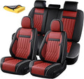 KEYOOG 5-Seater Waterproof and Breathable Nappa Leather Car Seat Covers Full Set, Fit for Front and Rear Seats of Cars, Compatible with Airbags, Car Seat Protector Covers for Most Cars - Black Red