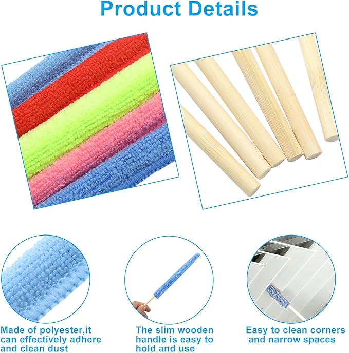 24 Pcs Microfiber Detail Duster Sticks, Mini Duster Crevice Cleaning Tool Kit for Car Air Vents, Home Blinds, Fans, Windows, Small Spaces, Gap Dust Cleaner