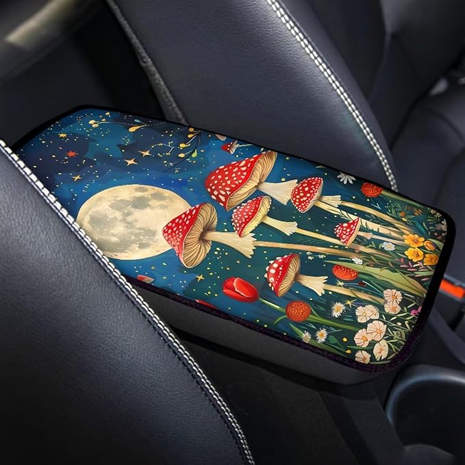 UNICEU Moom Flower Mushroom Car Center Console Armrest Cushion Cover for Women Universal Fit Most Vehicle SUV Non-Slip Auto Center Console Cushion Pad Protect for Pet Claws,Mushroom Car Accessories