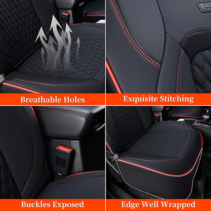 Coverado Seat Covers for Jeep Wrangler, Waterproof Leather Seat Covers Accessories Custom Fit JL 2/4 Door Car Seat Cover Protector Cushion Full Coverage Unlimited X Rubicon Sahara 2018-2024 (Red Line)