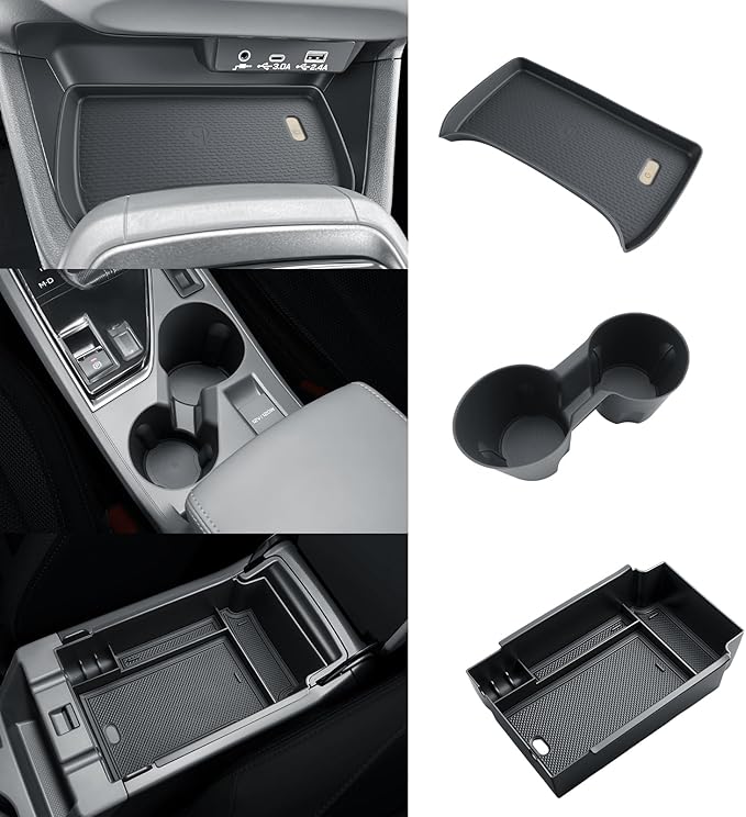 BIBIBO 3Packs 2024 2025 2026 Crosstrek Center Console Organizer for 2023-2026 Subaru Crosstrek&2024+Subaru Impreza Console Trays+ Insert Cup Holder& Wireless Charging Mats Crosstrek 2024 2025 2026