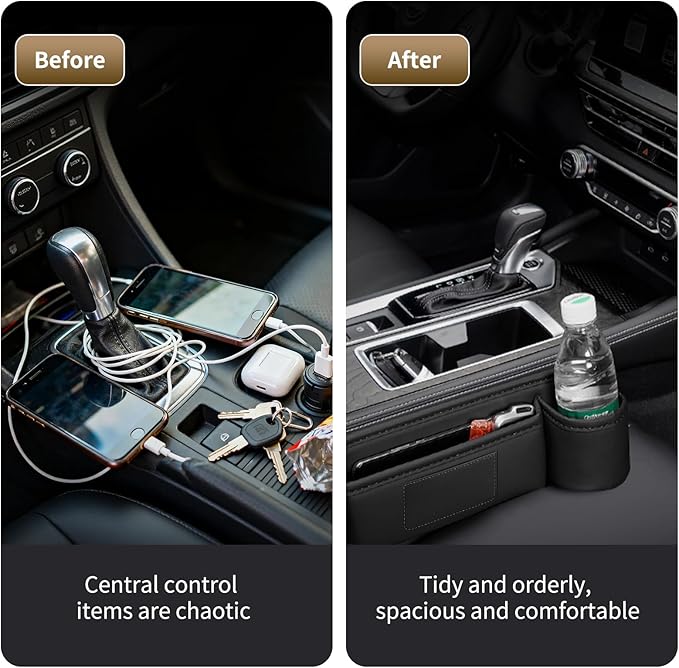 Kwak's Car Seat Gap Filler Organizer (2PC) – Fits 0.2"-1.2" Gap Premium Leather Car Console Organizer for Phone/Keys – Universal Front Seat Organizer for Car SUV Truck (Black)