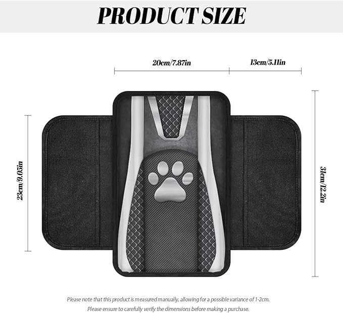 Metal-Like Dog Paw Print Car Armrest Cover Washable Middle Console Cover Scratch-Resistant Armrest Seat Box Cover Protector Auto Armrest Pad Universal for Most Vehicle SUV Truck Car