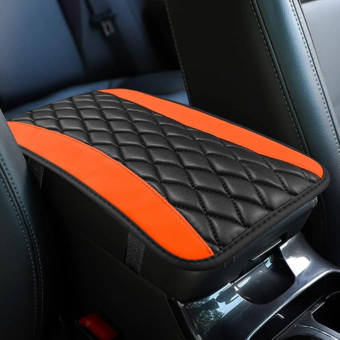 Car Center Console Cushion Pad, Armrest Cover for Car, Leather Waterproof Armrest Seat Box Cover, Auto Accessories Comfortable Arm Rest Box Cushion Pad for Most Vehicles (Orange)