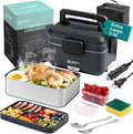 Annie & Mia Design Electric Lunch Box for Adults, 100w 3.5L 2-Layer Portable Food Warmer, Dual Mode 2.5L + 1L Heated Lunch Box for Adults, Home/Car/Office/Truck Use, Lonchera Eléctrica Portátil