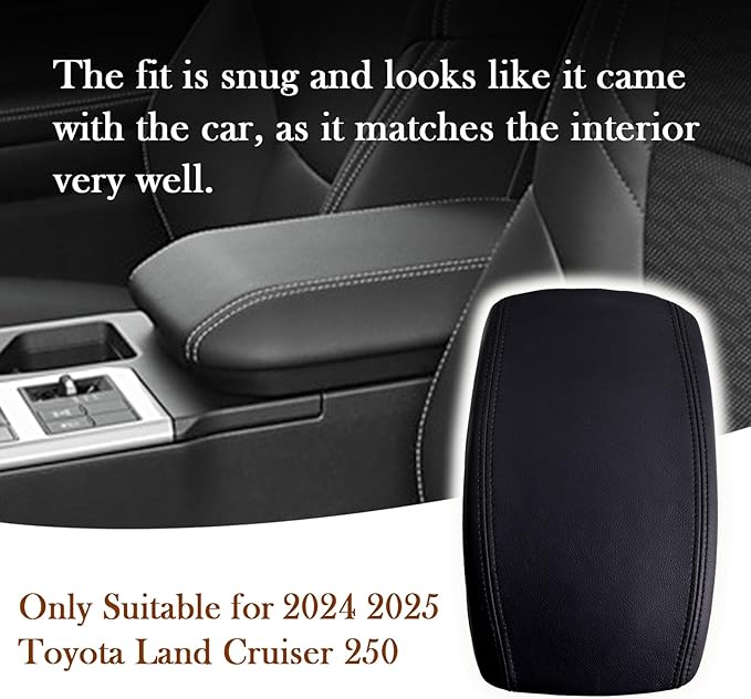 Black Leather Center Console Armrest Cover for 2024-2025 2026 Toyota Land Cruiser Prado 250,2024 Land Cruiser Prado Accessories 2025 2026 Car Center Arm Rest Cover Pad Protector