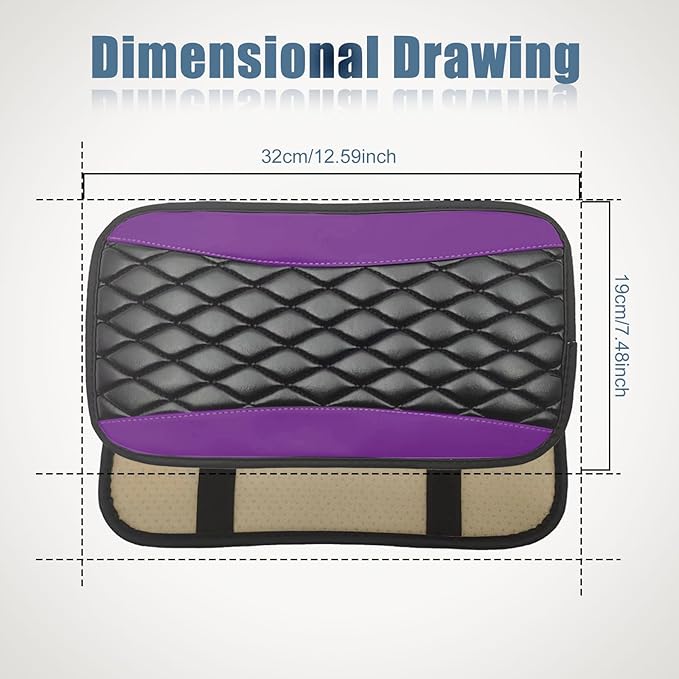 Car Center Console Cover, Universal Leather Waterproof Armrest Seat Box Cover Protector, Comfortable Car Decor Accessories Fit for Most Cars, Vehicles, SUVs-Purple