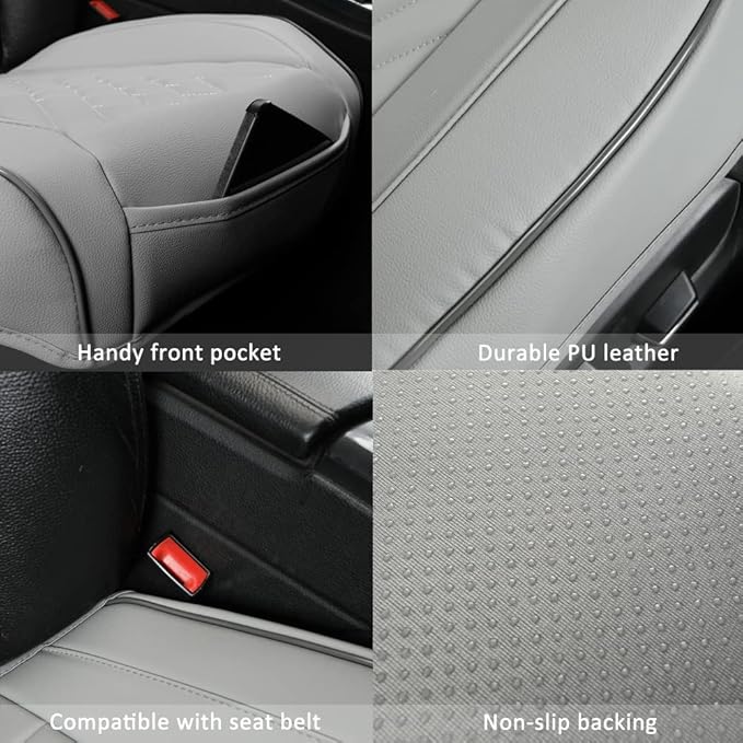 GIANT PANDA 1pack Front Car Seat Cover Bottom Seat Cover, PU Leather Driver Car Seat Protector Fits 95% of Vehicles, Wrapping Around The Bottom (Grey)