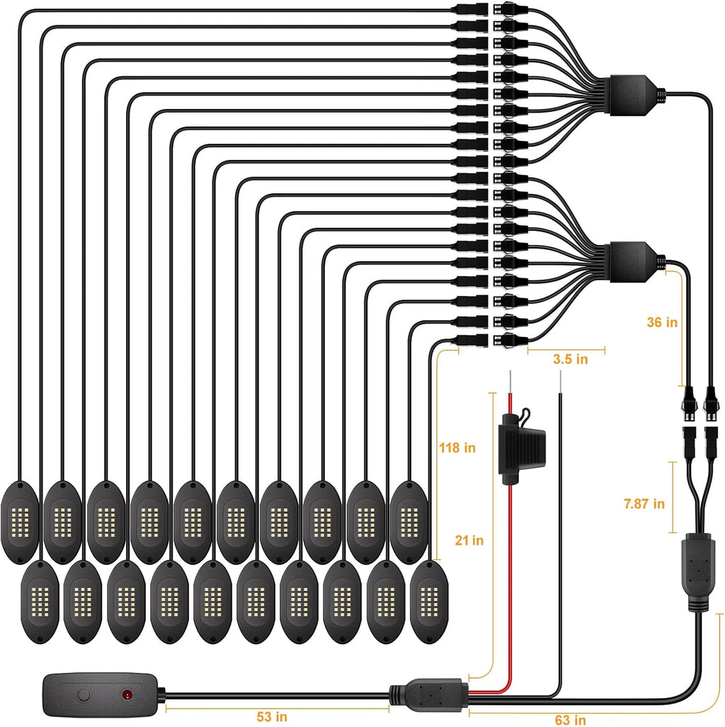 Honalia Pure White Rock Lights for Trucks 20 Pods, 6000K White LED Rock Lights Kits with Switch