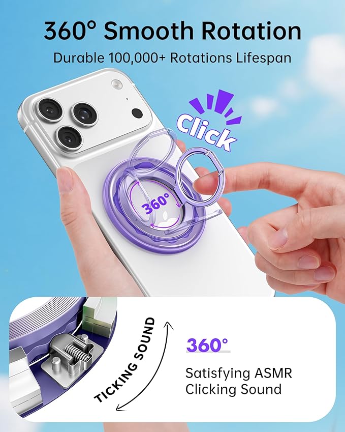 SYNCWIRE Magnetic Phone Ring Holder for MagSafe - Phone Grip Stand with 360° Rotation Finger Ring Kickstand Compatible with iPhone 17 16 15 14 13 12 Pro Max MagSafe Accessories,Blueberry Purple